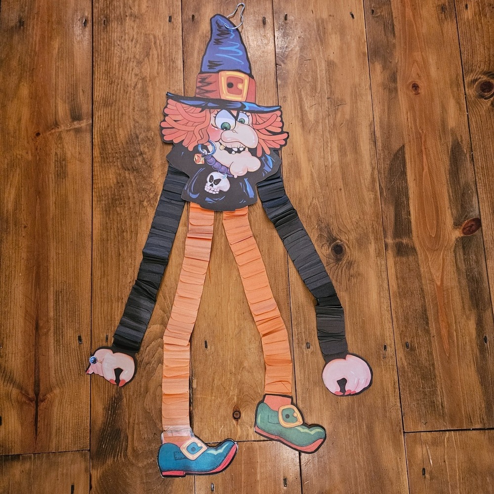Vintage 34" Honeycomb Witch Wall‎ Hanging Halloween Jointed Decor Die Cut